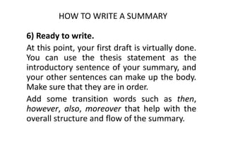 HOW TO WRITE A SUMMARY | PDF
