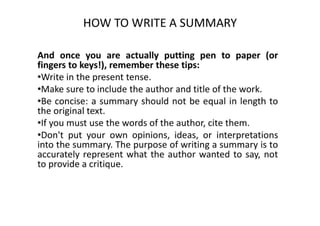 HOW TO WRITE A SUMMARY | PDF