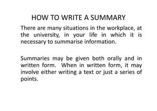 HOW TO WRITE A SUMMARY | PDF