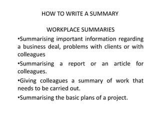 HOW TO WRITE A SUMMARY | PDF