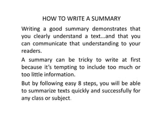 HOW TO WRITE A SUMMARY | PDF