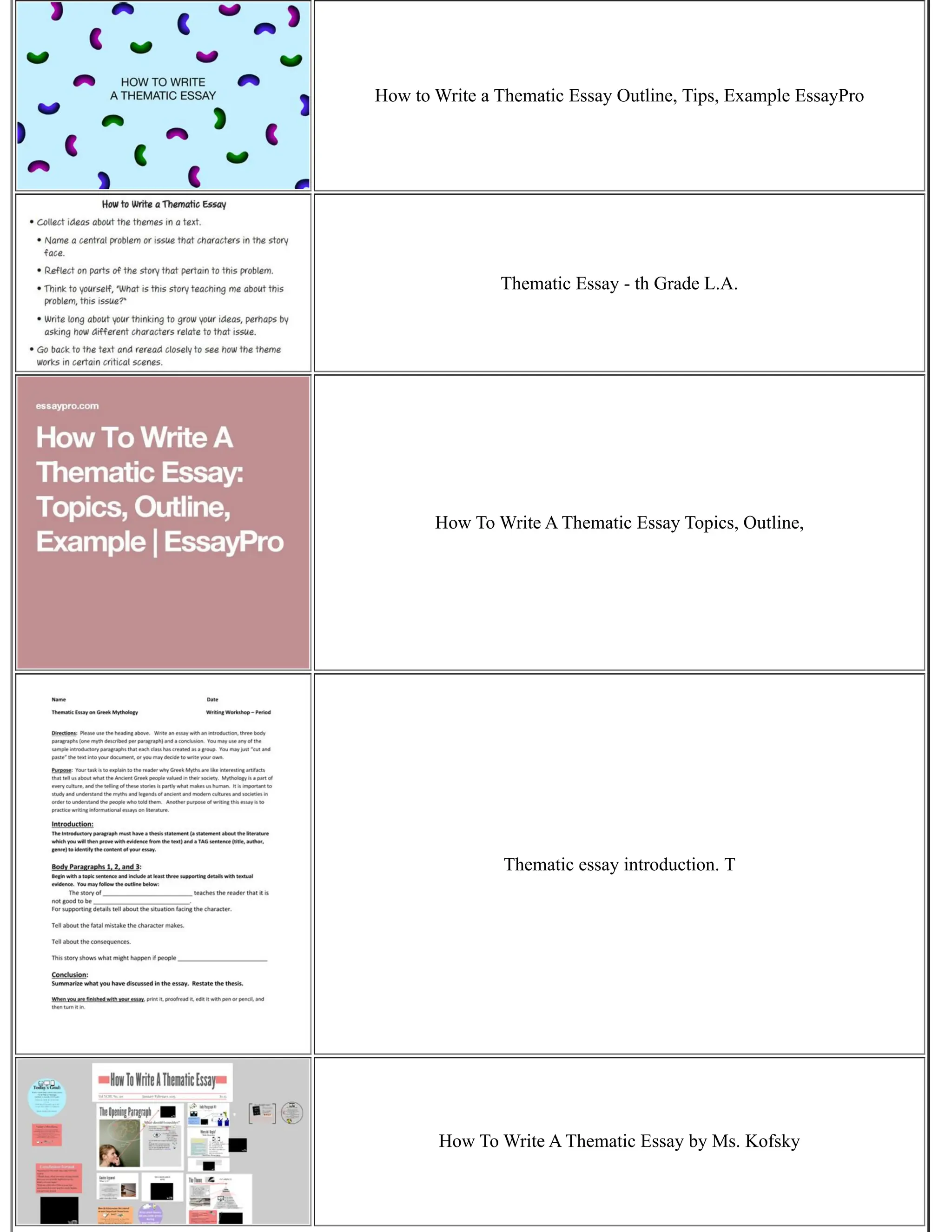 How to Write a Thematic Essay Outline, Tips, Example EssayPro
Thematic Essay - th Grade L.A.
How To Write A Thematic Essay Topics, Outline,
Thematic essay introduction. T
How To Write A Thematic Essay by Ms. Kofsky
 