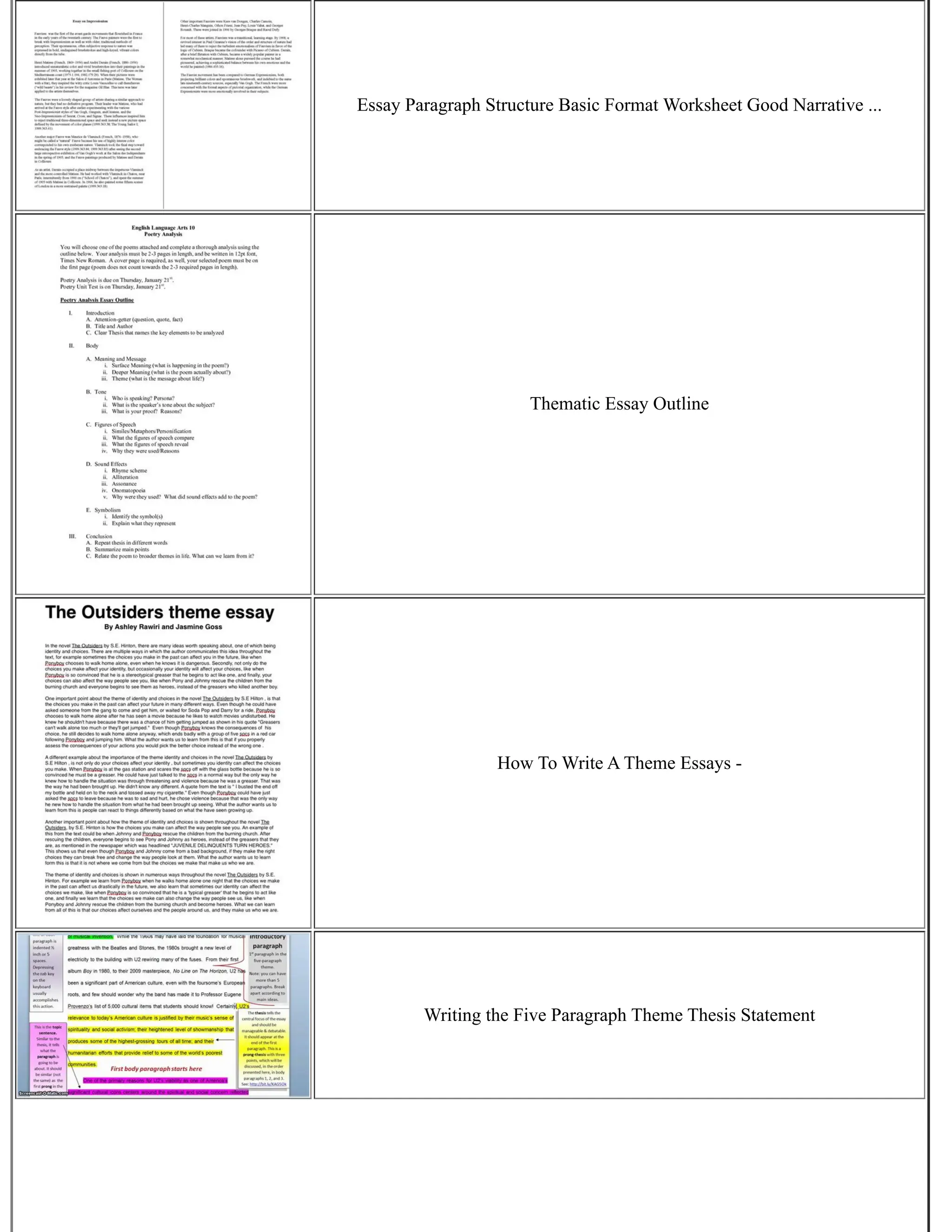 Essay Paragraph Structure Basic Format Worksheet Good Narrative ...
Thematic Essay Outline
How To Write A Theme Essays -
Writing the Five Paragraph Theme Thesis Statement
 