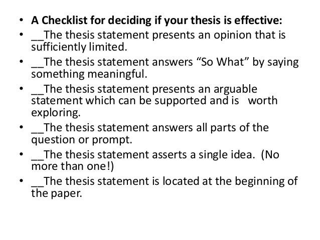 thesis statement checklist