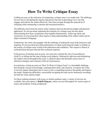 How To Write Critique Essay | PDF