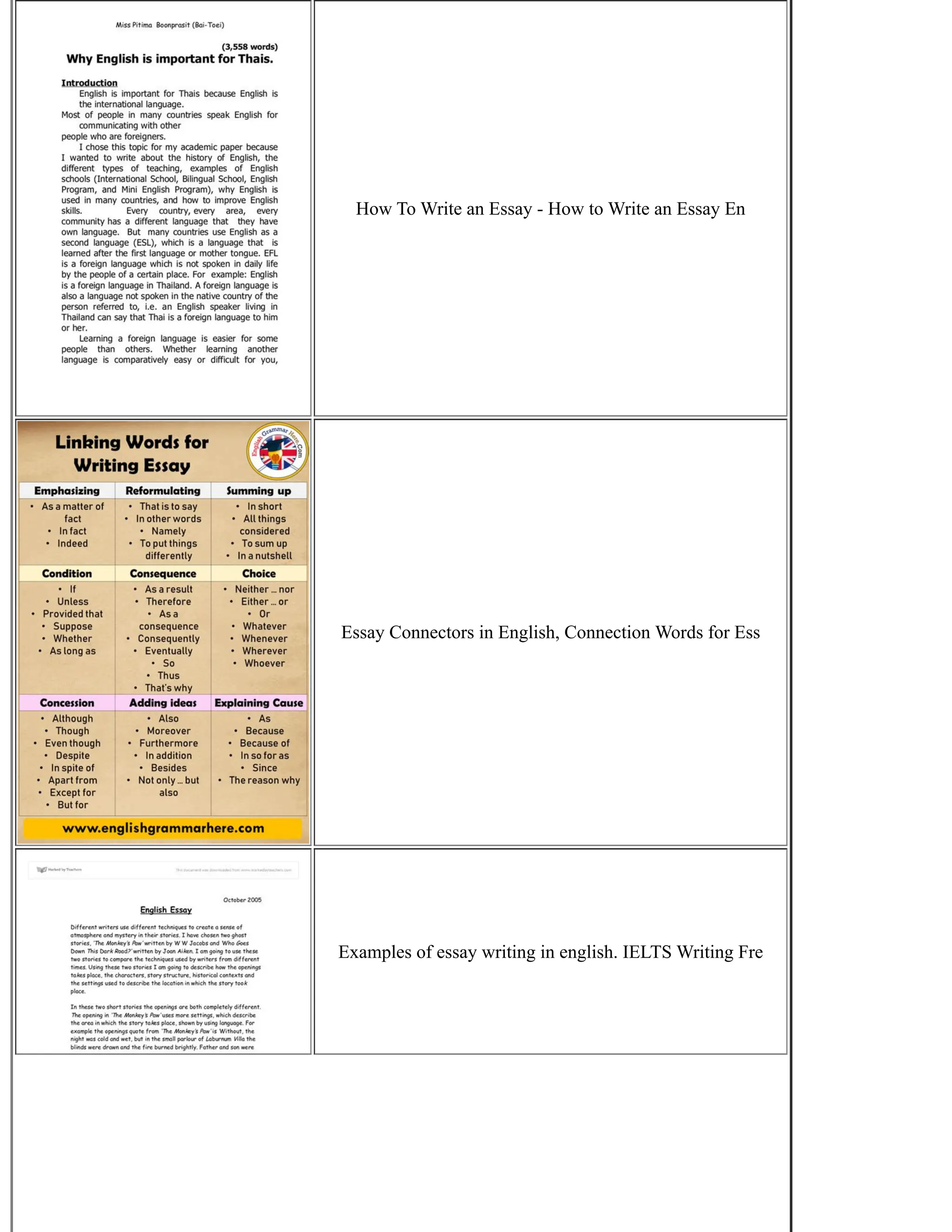 How To Write an Essay - How to Write an Essay En
Essay Connectors in English, Connection Words for Ess
Examples of essay writing in english. IELTS Writing Fre
 