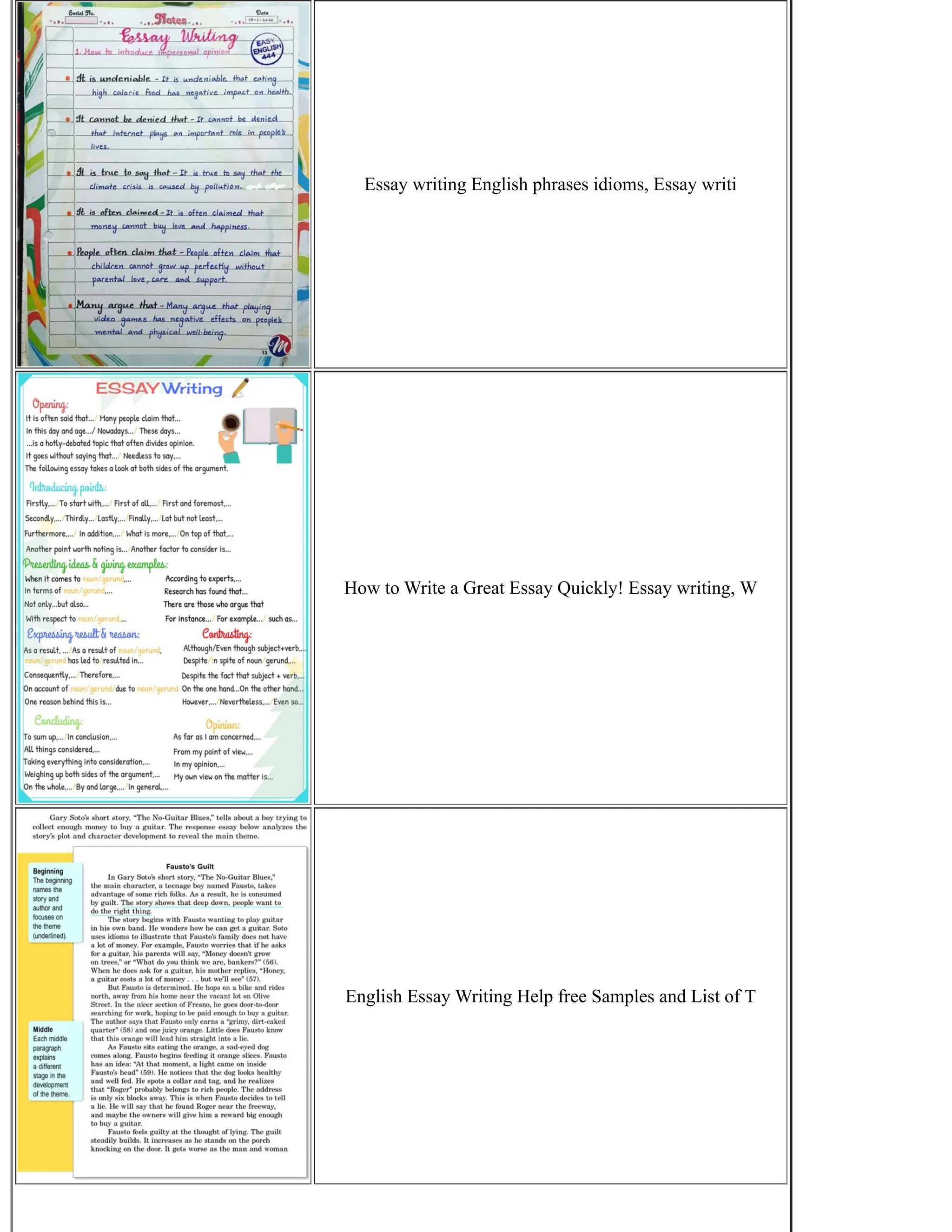 Essay writing English phrases idioms, Essay writi
How to Write a Great Essay Quickly! Essay writing, W
English Essay Writing Help free Samples and List of T
 