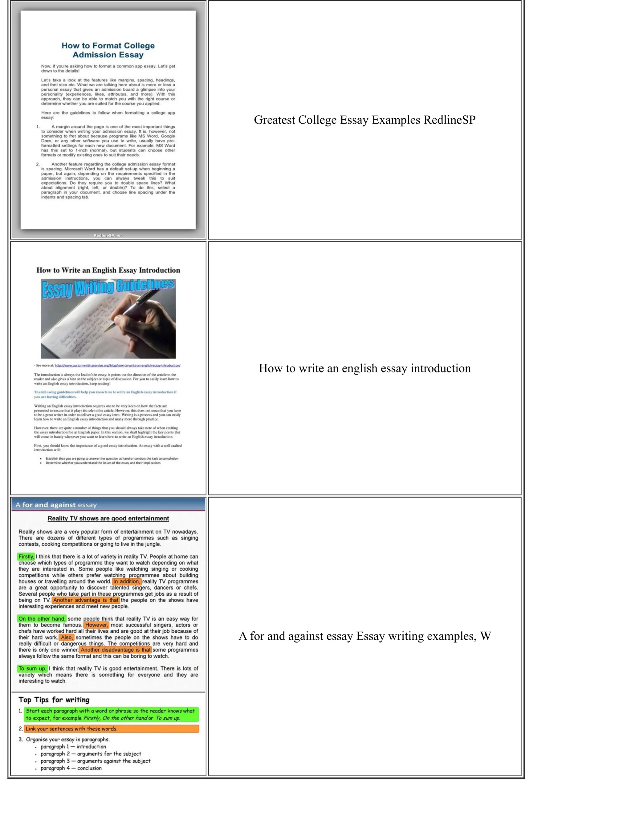 Greatest College Essay Examples RedlineSP
How to write an english essay introduction
A for and against essay Essay writing examples, W
 