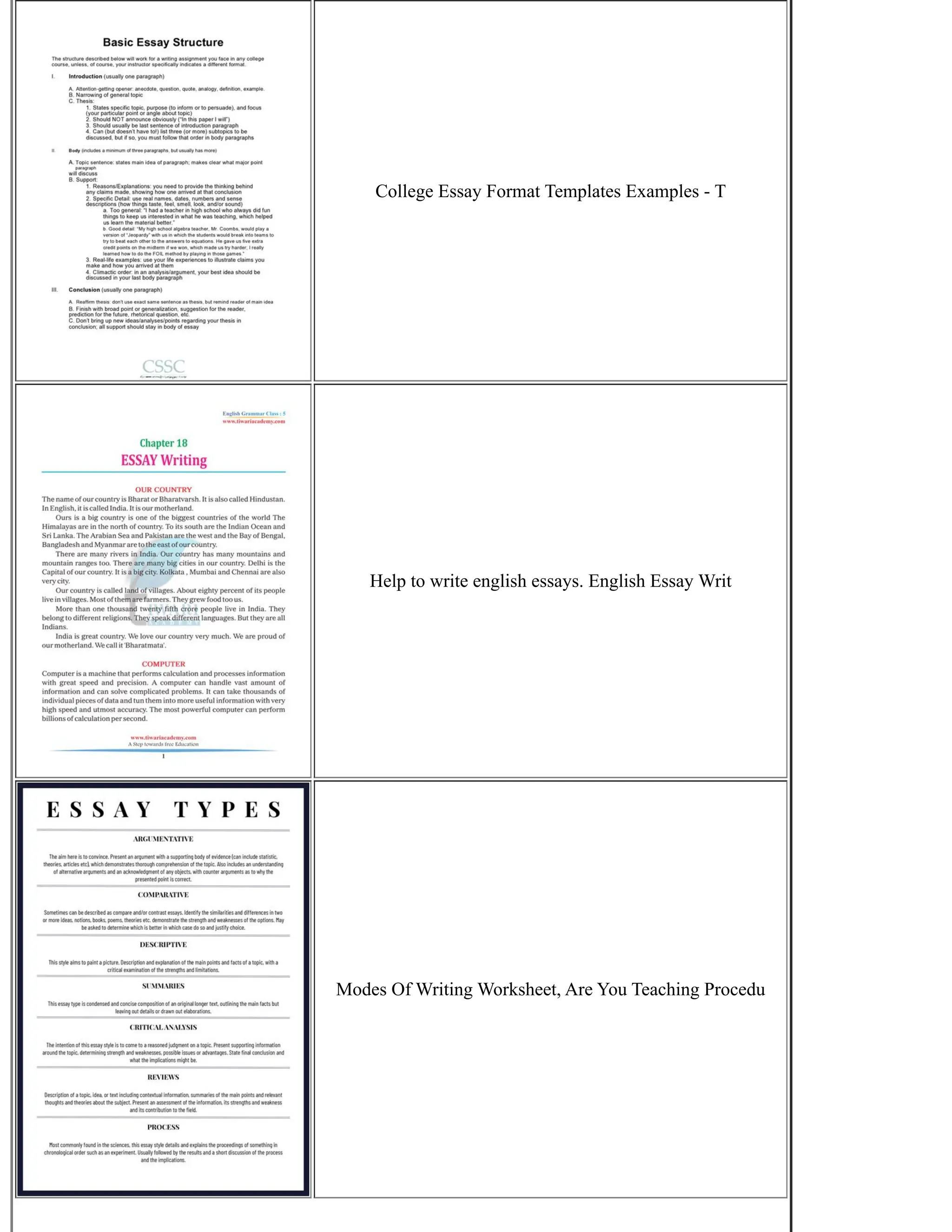 College Essay Format Templates Examples - T
Help to write english essays. English Essay Writ
Modes Of Writing Worksheet, Are You Teaching Procedu
 