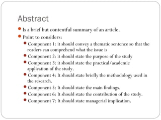 Components Brief Academic Program Overview Examples How to write international journal | PPT