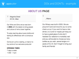 22
DOs and DON’Ts - example
ABOUT US PAGE
 
