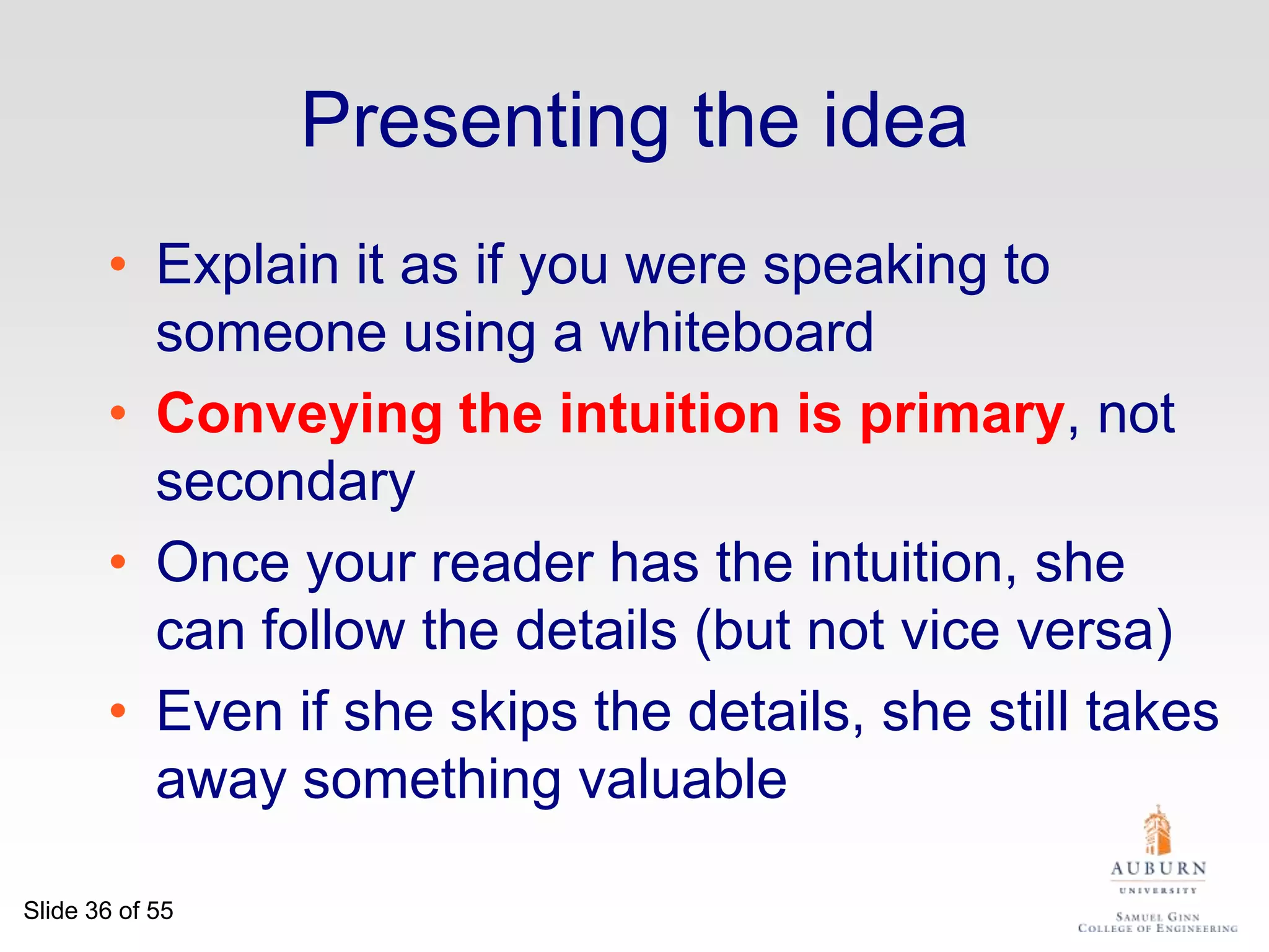 StructureAbstract (4 sentences)Introduction (1 page)The problem (1 page)My idea (2 pages)The details (5 pages)Related work (1-2 pages)Conclusions and further work (0.5 pages)