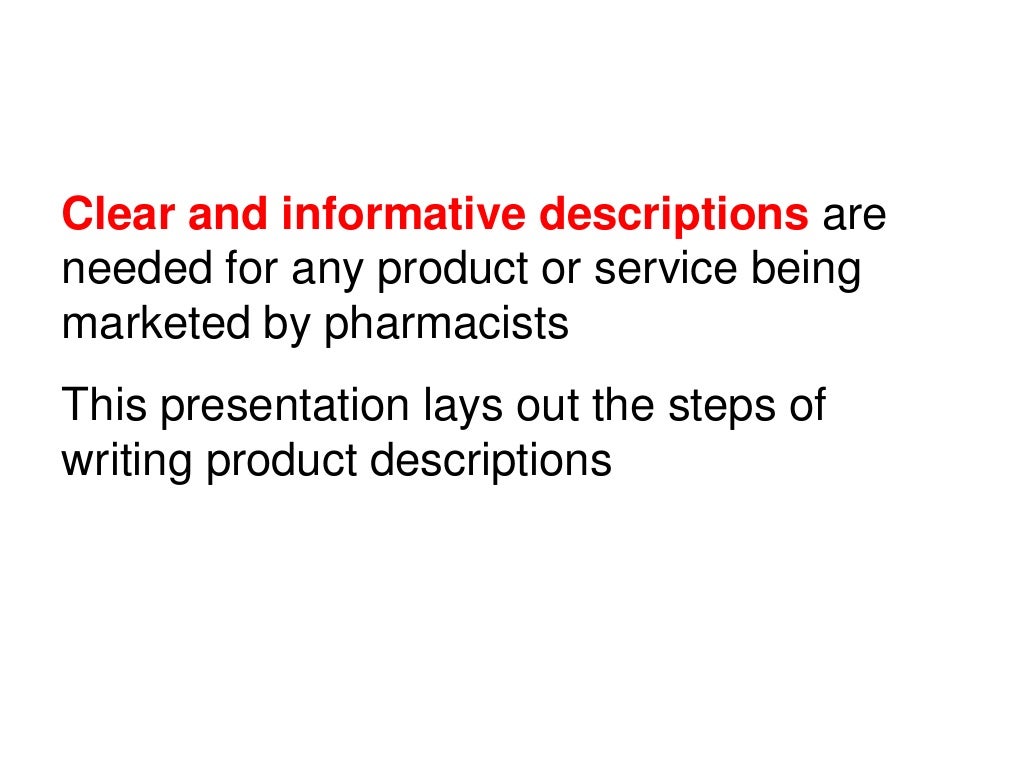 How to write pharmacy product and service descriptions