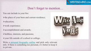 Educational Bio How to Write Professional Student Bio | PPTX