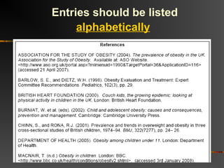 Entries should be listed
     alphabetically
 