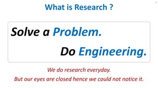What is Research ?
5
Solve a Problem.
Do Engineering.
We do research everyday.
But our eyes are closed hence we could not notice it.
 