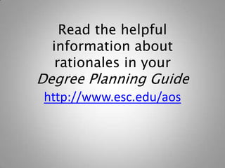 Read the helpful
  information about
   rationales in your
Degree Planning Guide
 http://www.esc.edu/aos
 