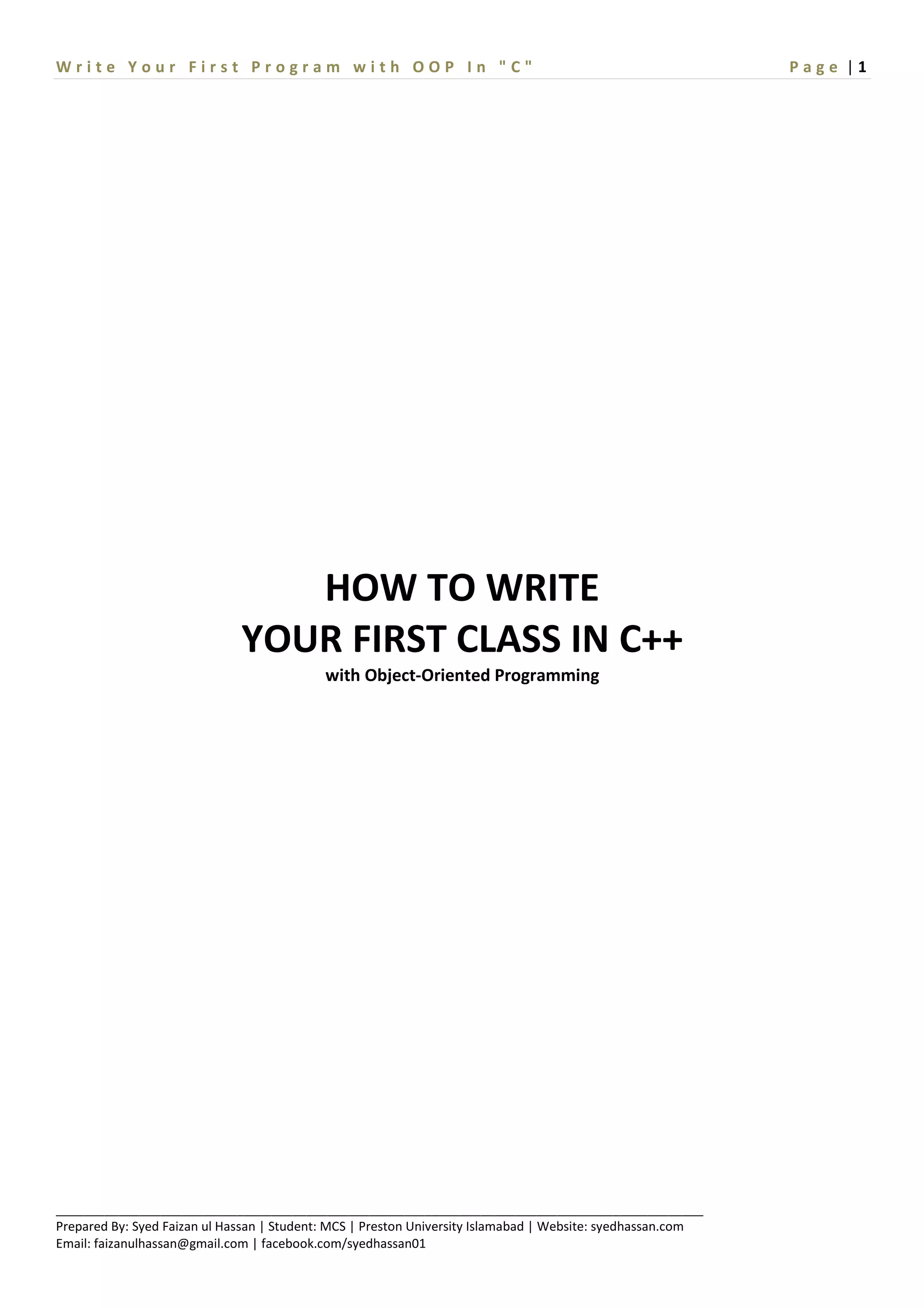 How to write you first class in c++ object oriented programming | PDF