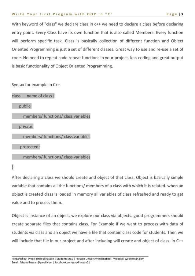 How to write you first class in c++ object oriented programming | PDF