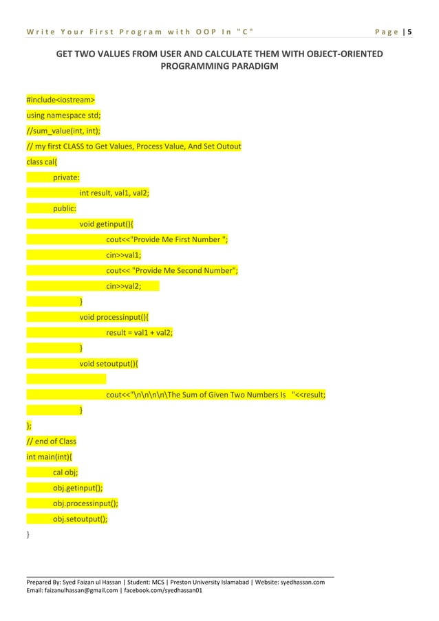 How to write you first class in c++ object oriented programming | PDF