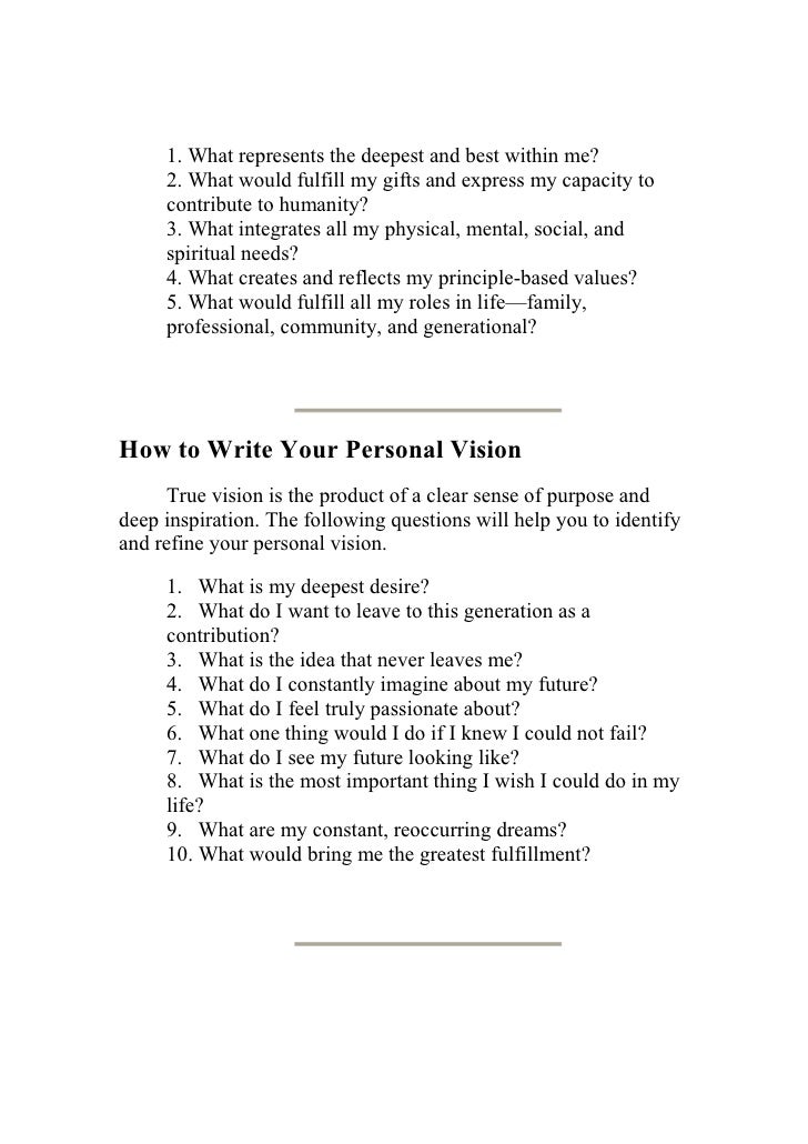 Writing a vision statement for your life