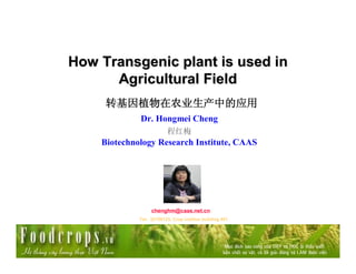 How Transgenic plant is used in
      Agricultural Field
     转基因植物在农业生产中的应用
             Dr. Hongmei Cheng
                         程红梅
    Biotechnology Research Institute, CAAS




                  chenghm@caas.net.cn，
             Tel：82106125, Crop institue buliding 401
 