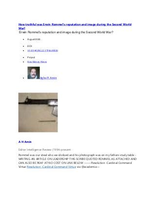 How truthful was Erwin Rommel's reputation and image during the Second ...