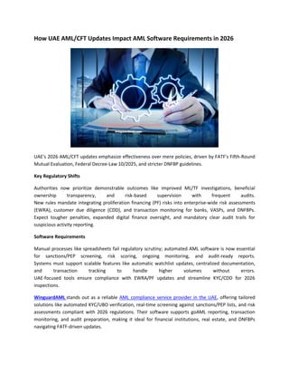 How UAE AML - CFT Updates Impact AML Software Requirements in 2026 | PDF