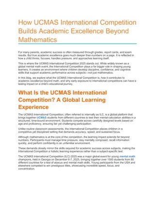 How UCMAS International Competition Builds Academic Excellence Beyond ...