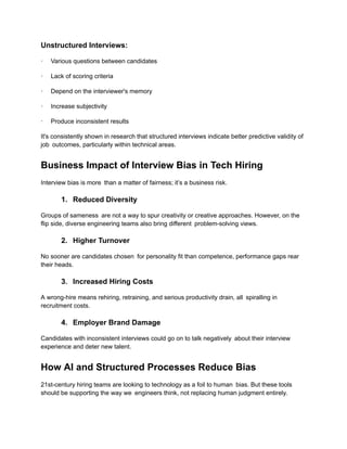 How Unstructured Interviews Create Bias in Tech Hiring | PDF