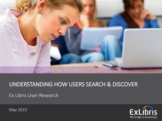 UNDERSTANDING HOW USERS SEARCH & DISCOVER
Ex Libris User Research
May 2015
 