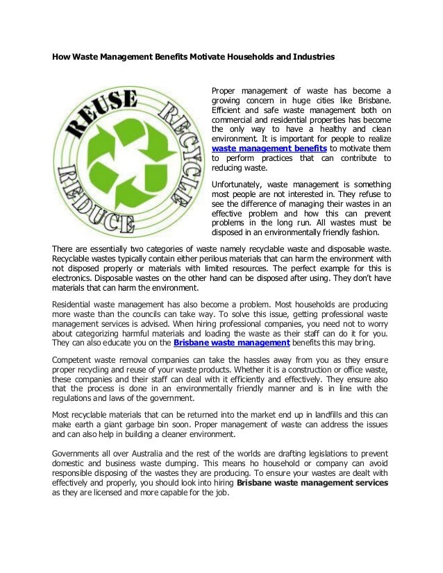 How waste management benefits motivate households and industries