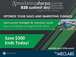 Now that you have all this value in your webinars…




                                                                     Idea #21:
                                                                     Communicate
                                                                     hidden value




Source: http://www.marketingexperiments.com/about-web-clinics.html


     #SherpaWebinar
 