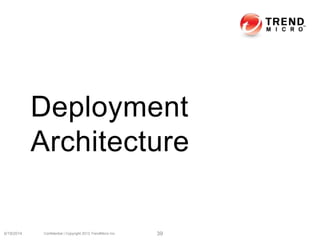 Deployment
Architecture
6/19/2014 Confidential | Copyright 2013 TrendMicro Inc. 39
 