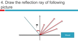 4. Draw the reflection ray of following
picture



                     40
                      °



                                          Wood
 