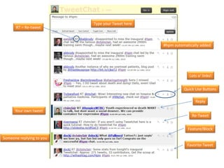 Type your Tweet here<br />RT = Re-tweet<br />#hpm automatically added<br />Lots o’ links!<br />Quick Use Buttons<br />Repl...
