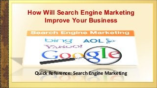 Quick Reference: Search Engine Marketing
How Will Search Engine Marketing
Improve Your Business
 