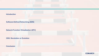 Introduction
Software-Defined Networking (SDN)
Network Function Virtualization (NFV)
OSS: Revolution or Evolution
Conclusion
 