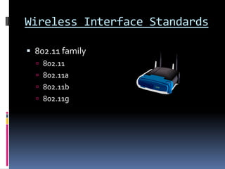 Wireless Interface Standards802.11 family802.11802.11a802.11b  802.11g