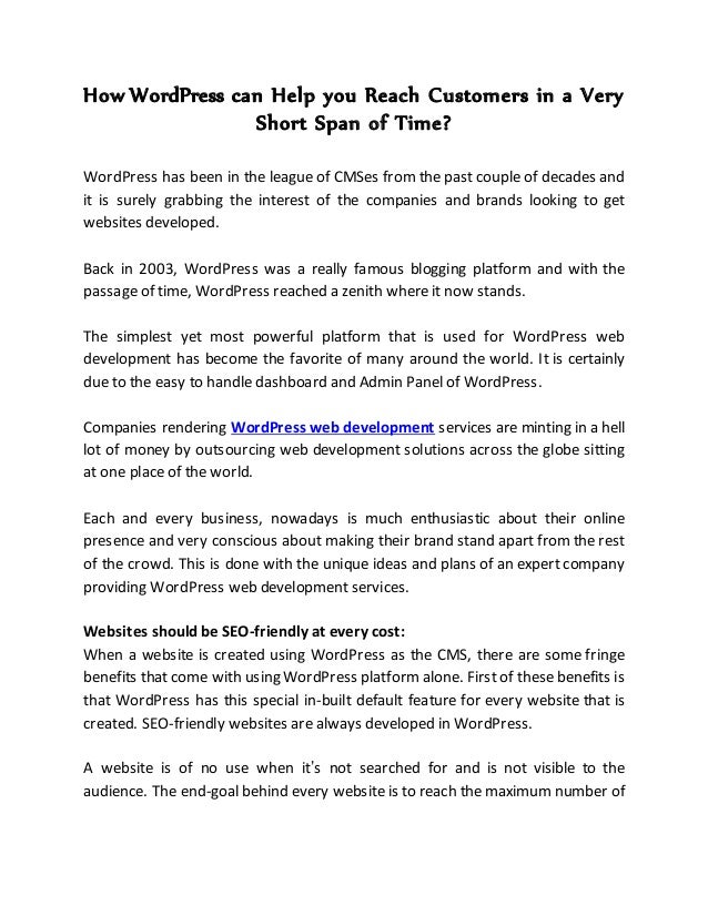 How WordPress can Help you Reach Customers in a Very Short Span of Time?