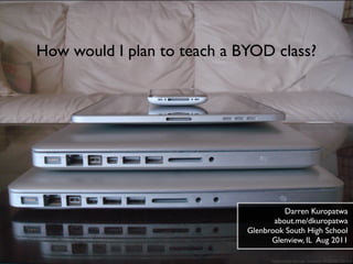 How would I plan to teach a BYOD class?




                                       Darren Kuropatwa
                                    about.me/dkuropatwa
                             Glenbrook South High School
                                   Glenview, IL Aug 2011

                                   Apple mobile devices / Kenneth / CC BY-NC-ND 2.0
 