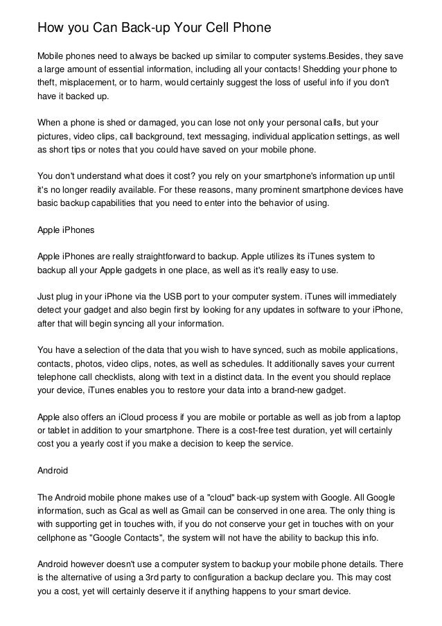 How You Can Back Up Your Cell Phone