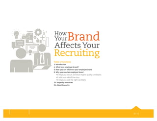 2 / 11 
YourBrand 
How 
Affects Your 
Recruiting 
Table of Contents 
3. Introduction 
4. What is an employer brand? 
5. Ho...