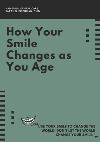 HAMBURG DENTAL CARE
BARRY N. EISENMAN, DMD
How Your
Smile
Changes as
You Age
USE YOUR SMILE TO CHANGE THE
WORLD; DON’T LET THE WORLD
CHANGE YOUR SMILE.”
 