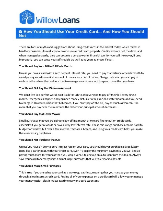 How You Should Use Your Credit Card And How You Should Not