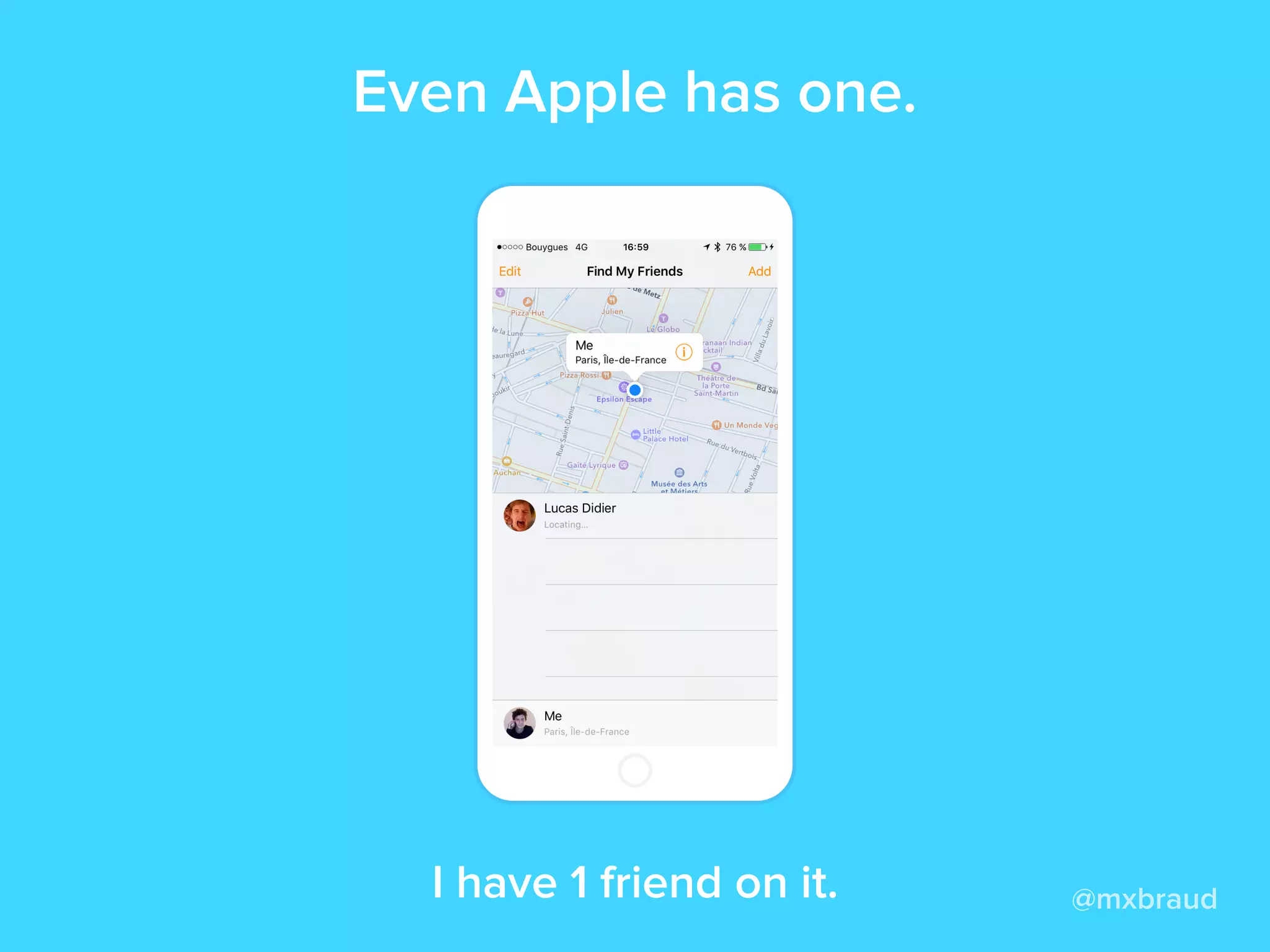 Even Apple has one.
@mxbraudI have 1 friend on it.
 