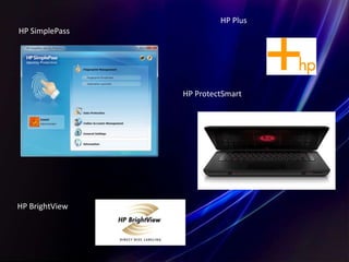 HP SimplePass
HP Plus
HP ProtectSmart
HP BrightView
 