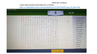 SOPA DE LETRAS
LINK PARA RESOLVER SOPA DE LETRAS:
https://es.educaplay.com/es/recursoseducativos/4725203/html5/sopa_de_letras.htm
 