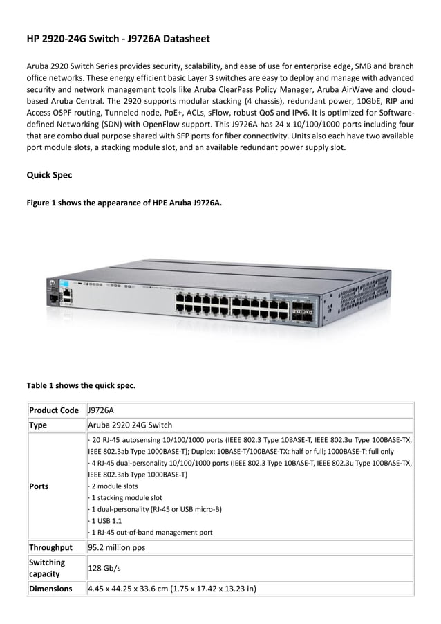HP 292024G Switch J9726A Datasheet PDF