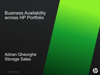 Business Availability
across HP Portfolio




Adrian Gheorghe
Storage Sales

1   ©2009 HP Confidential
 